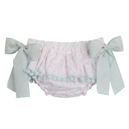 Tapa Fraldas cru com bolas rosa e pompom azul Tapa Fraldas cru com bolas rosa e pompom azul