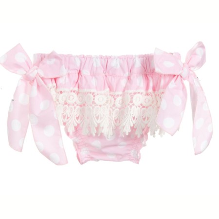 Pink bloomer with polka dots and lace