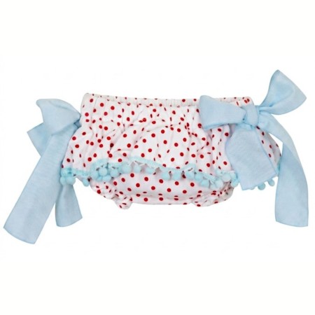 Red polka dot bloomer with blue pompom Red polka dot bloomer with blue pompom
