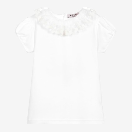 White bias-cut body/T-shirt with pink picot trim.