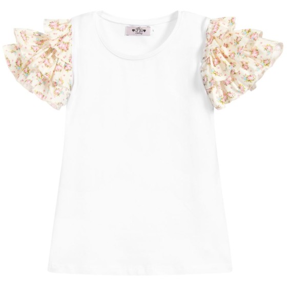 T-shirt with ruffled flowers sleeves 