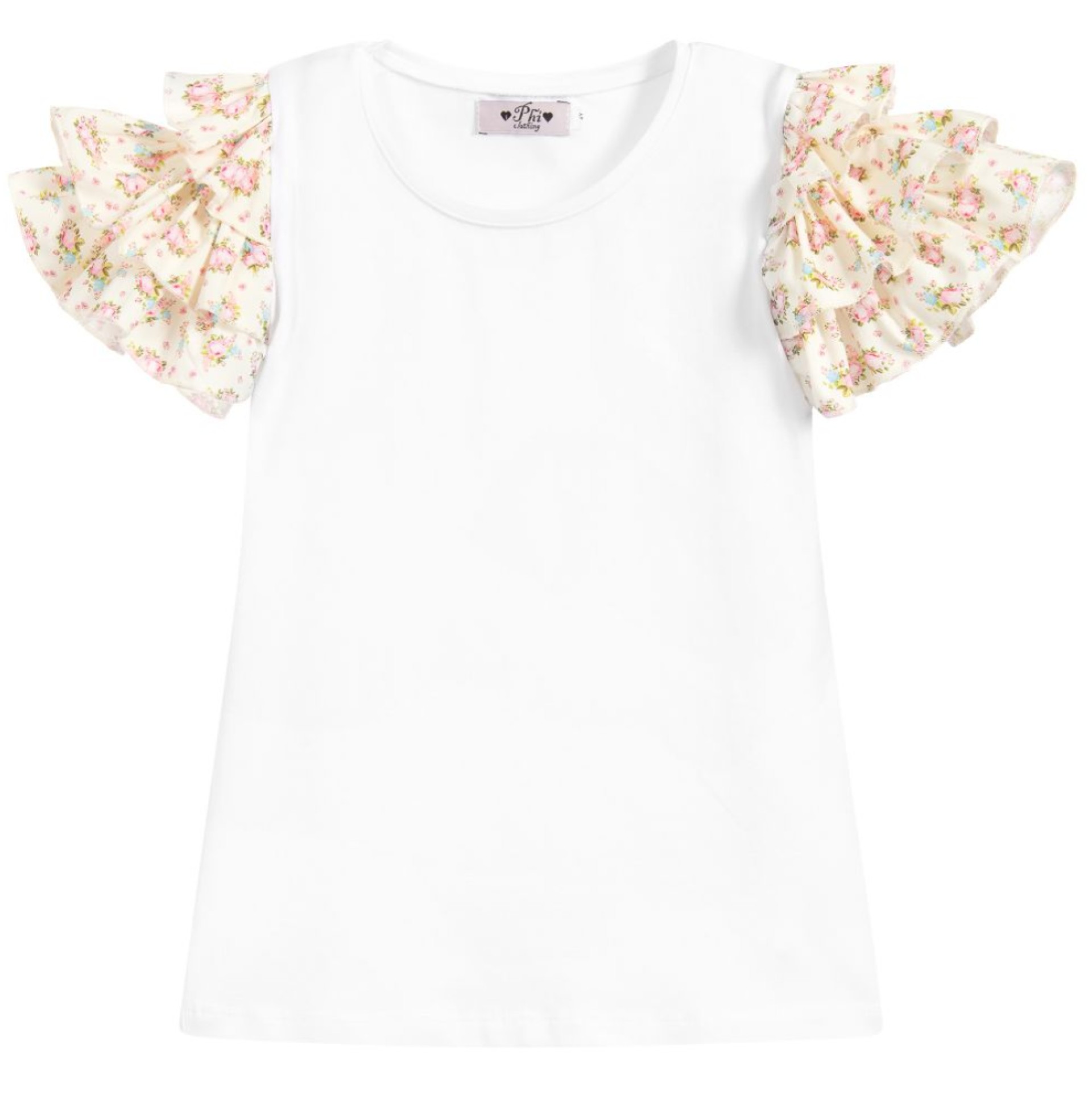 T-shirt with ruffled flowers sleeves