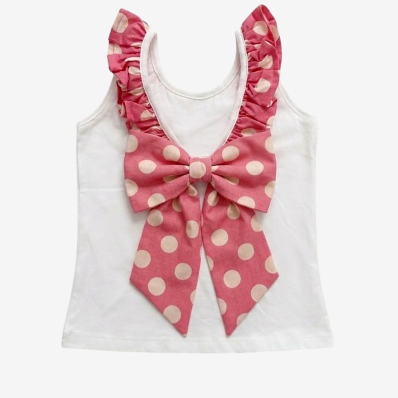 Coral dots Back bow T-shirt