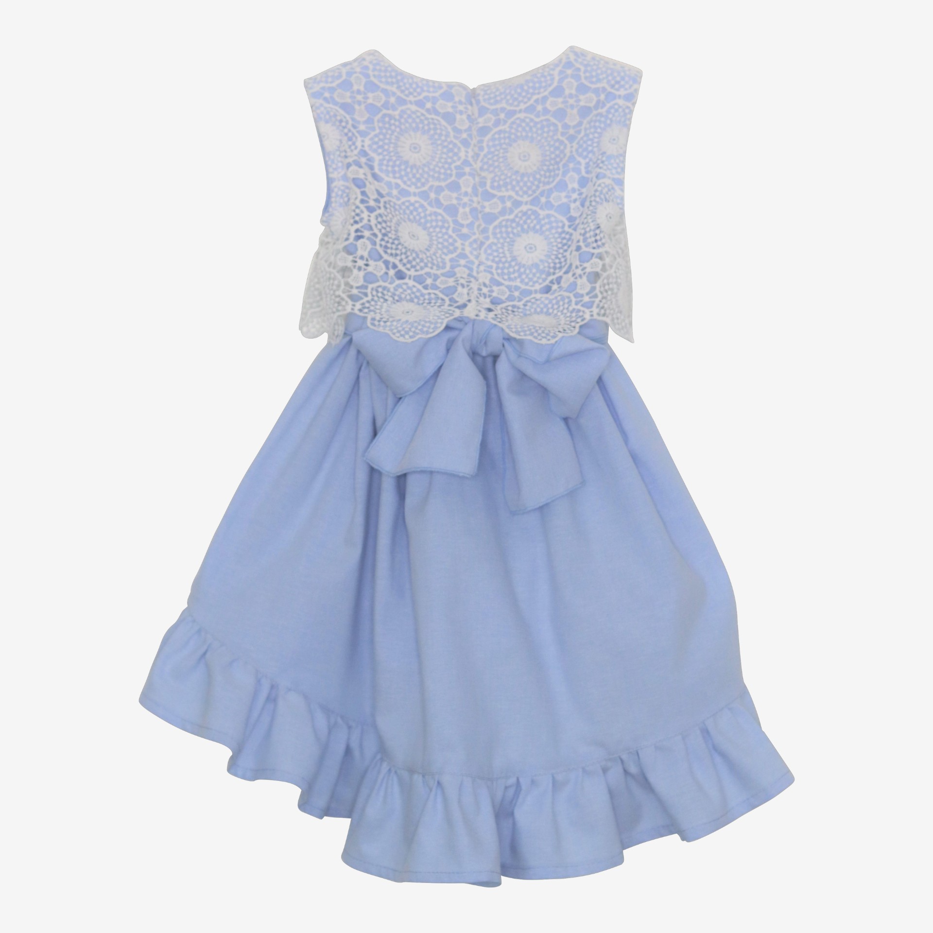 Blue oxford dress with white lace