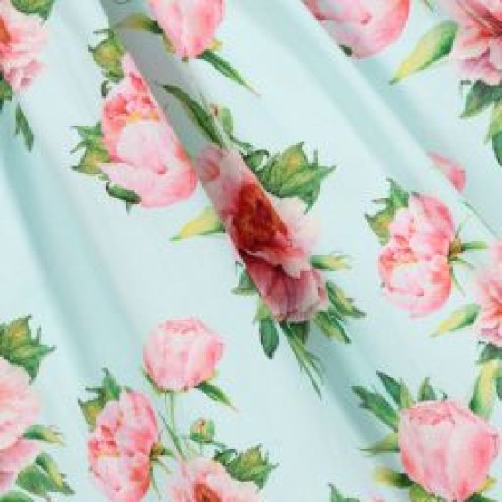 Mint dress with pink peonies and tulle.
