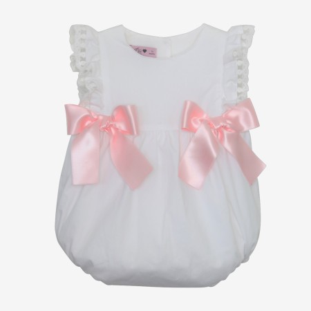 White romper with tulle and pink bows White romper with tulle and pink bows