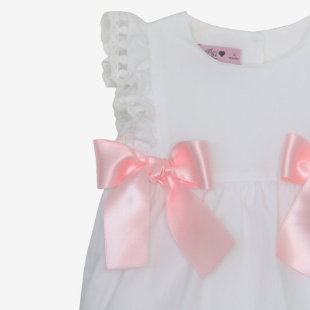 White romper with tulle and pink bows White romper with tulle and pink bows