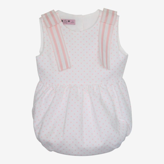 Ivory romper with pink dots with bows