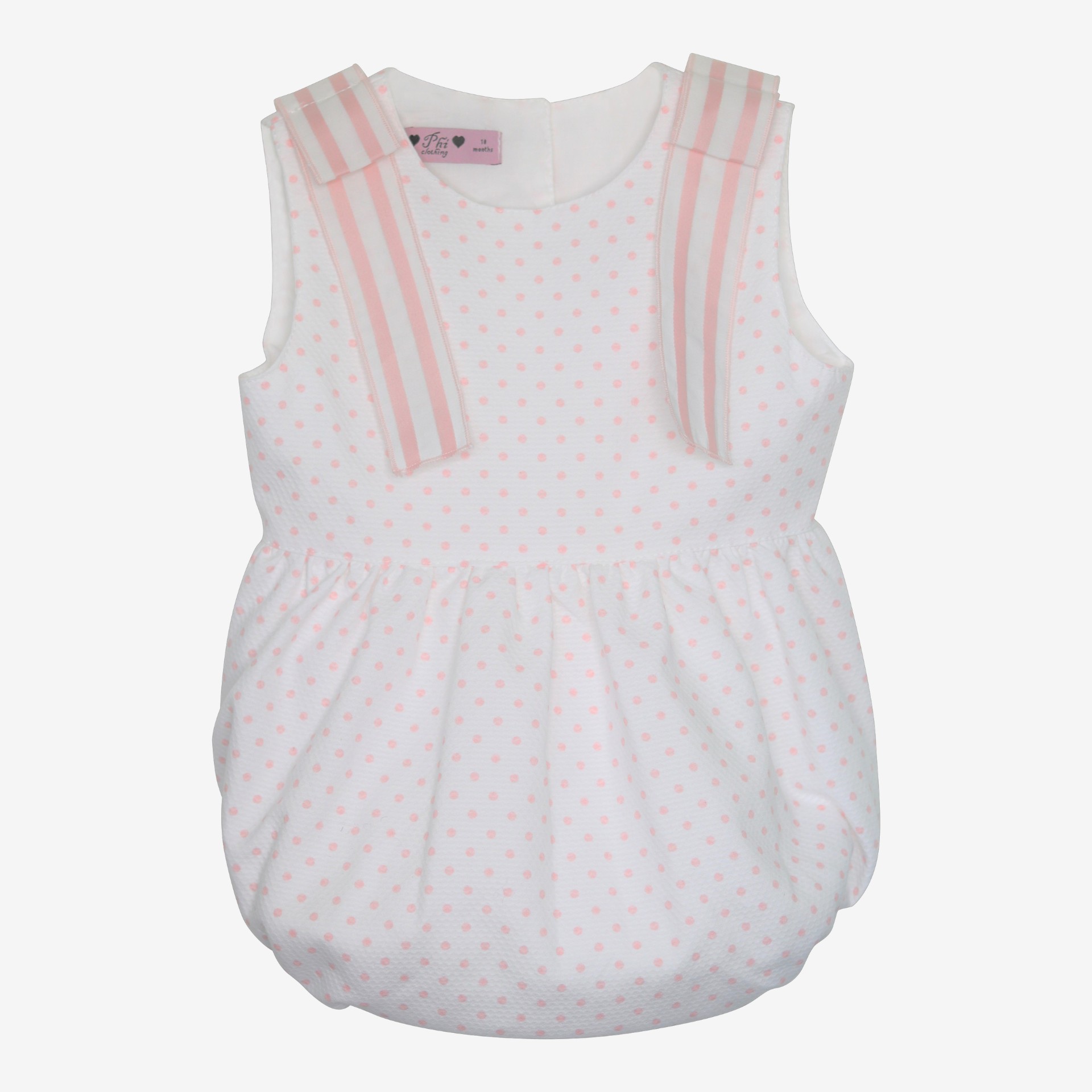 Ivory romper with pink dots with bows