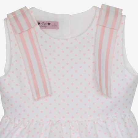 Ivory romper with pink dots with bows Ivory romper with pink dots with bows