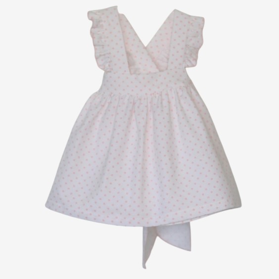 Ivory with pink dots pinafore dress