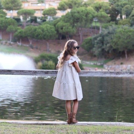 Beige linen dress with ruffles 