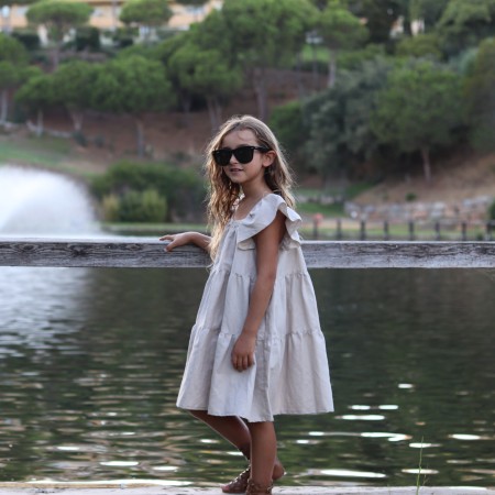 Beige linen dress with ruffles 