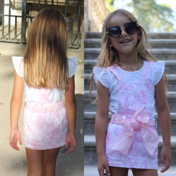 Pink toile de jouy skirt with straps