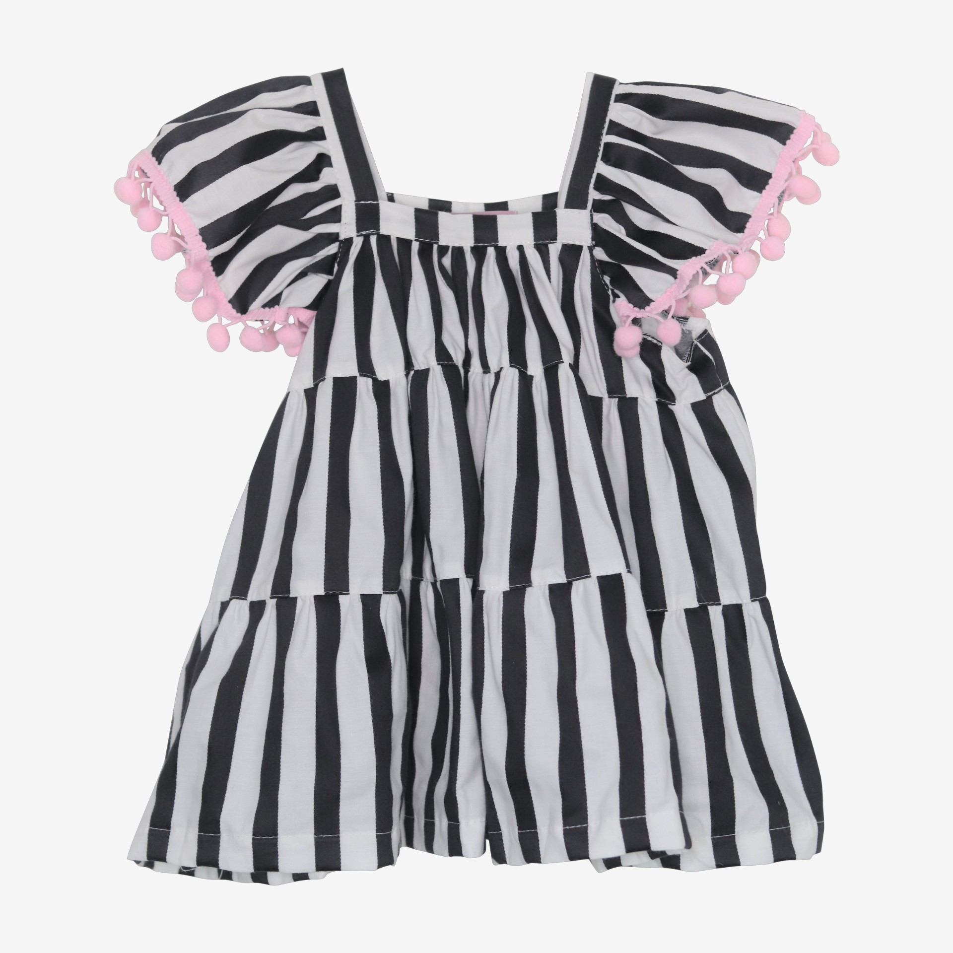Striped dress with pink pompom