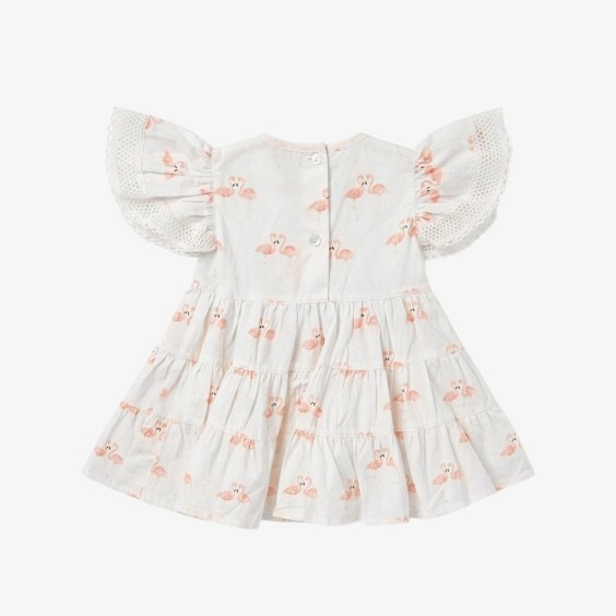 Robe ivoire à motifs de flamants roses