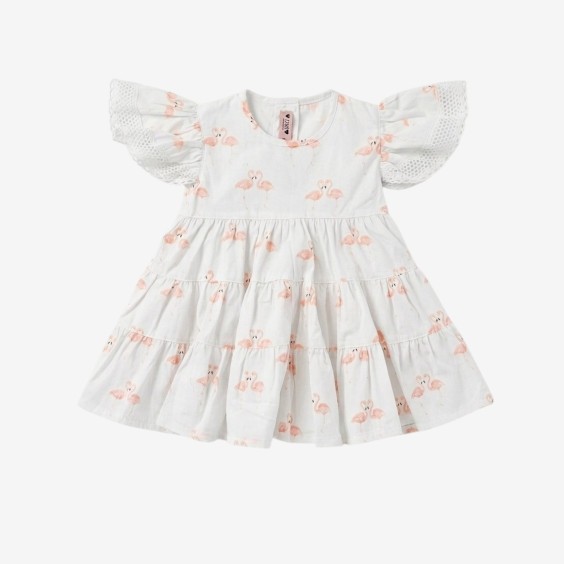 Robe ivoire à motifs de flamants roses