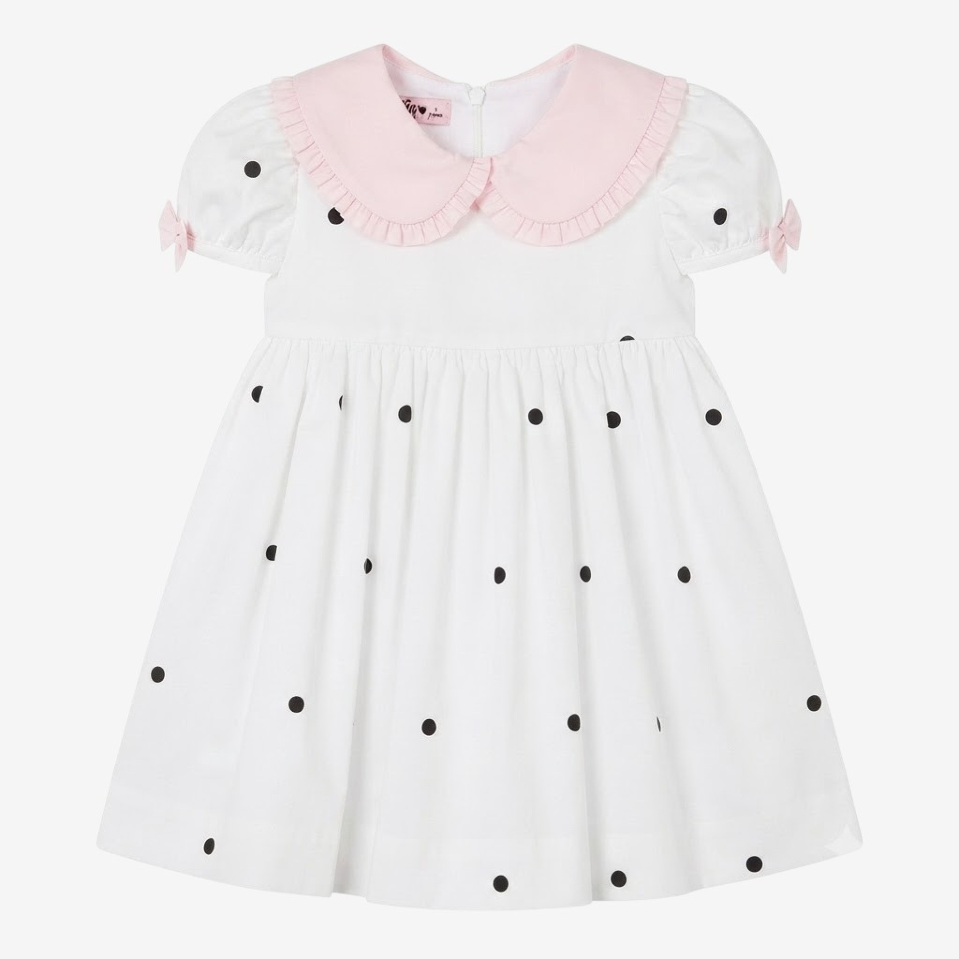 Robe noire à pois avec col rose