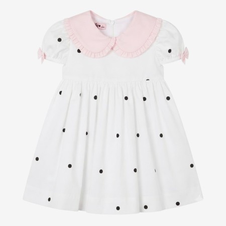 Black polka dot dress with pink collar