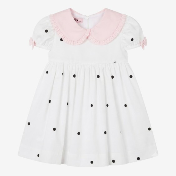 Black polka dot dress with pink collar