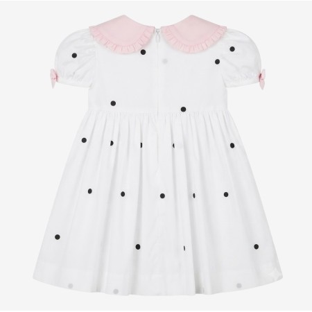 Black polka dot dress with pink collar