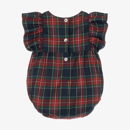 Blue and burgundy plaid romper with bows Blue and burgundy plaid romper with bows
