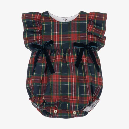 Blue and burgundy plaid romper with bows Blue and burgundy plaid romper with bows