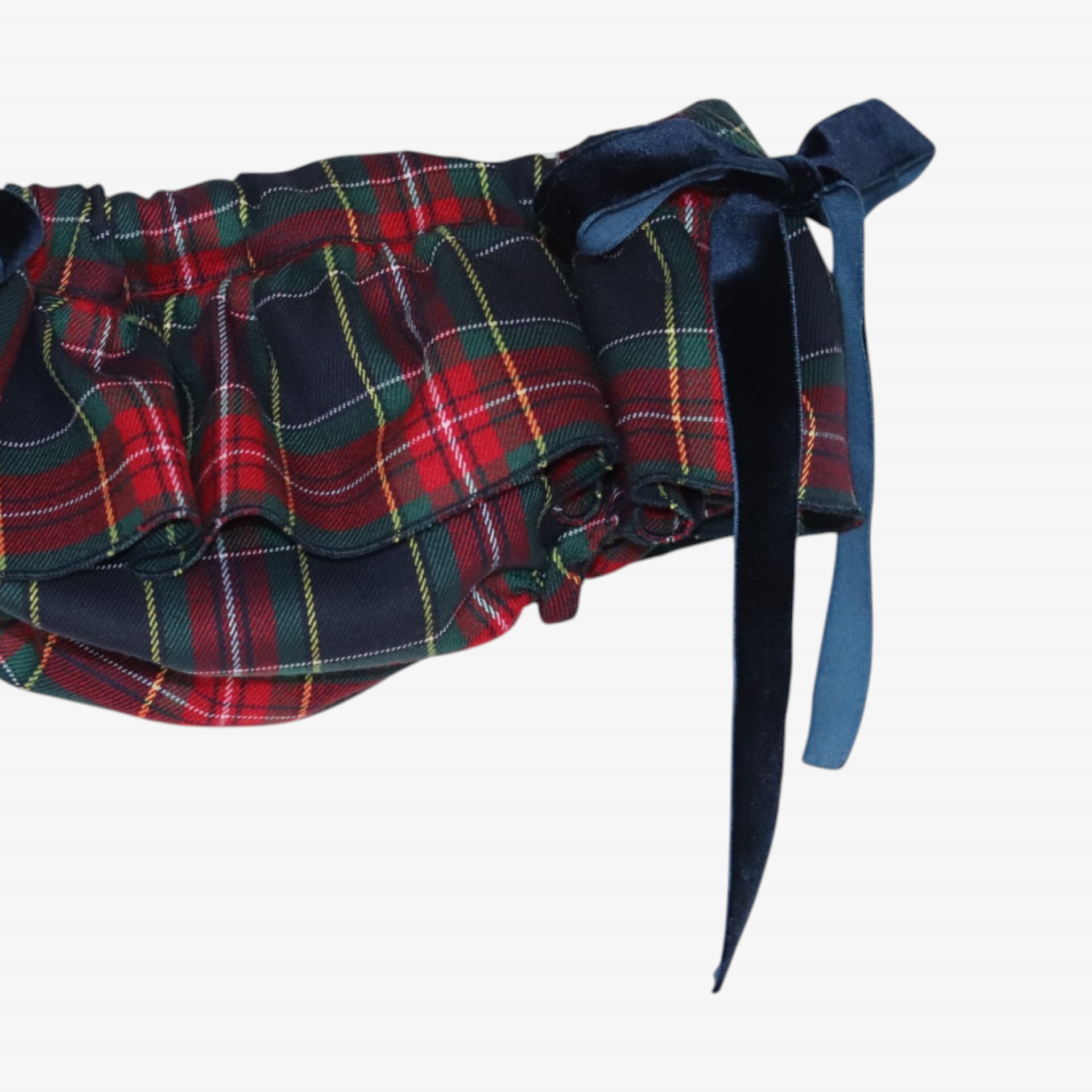 Blue and burgundy plaid bloomer with bows