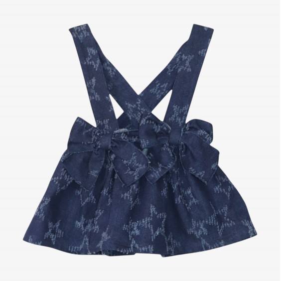Blue denim skirt with straps