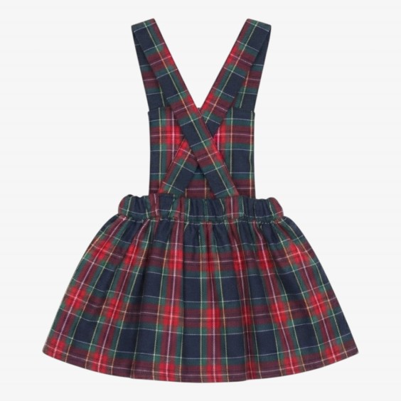 Dungaree skirt with blue and burgundy checkered 