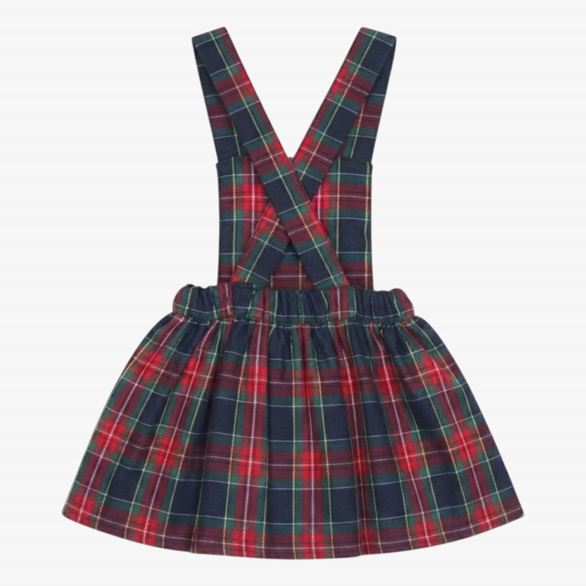 Dungaree skirt with blue and burgundy checkered