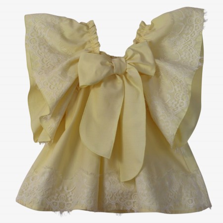 Yellow oxford dress with tulle lace