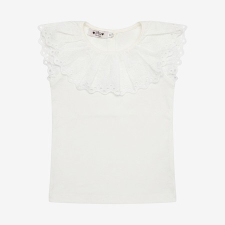T-shirt with lace collar and lace sleeves