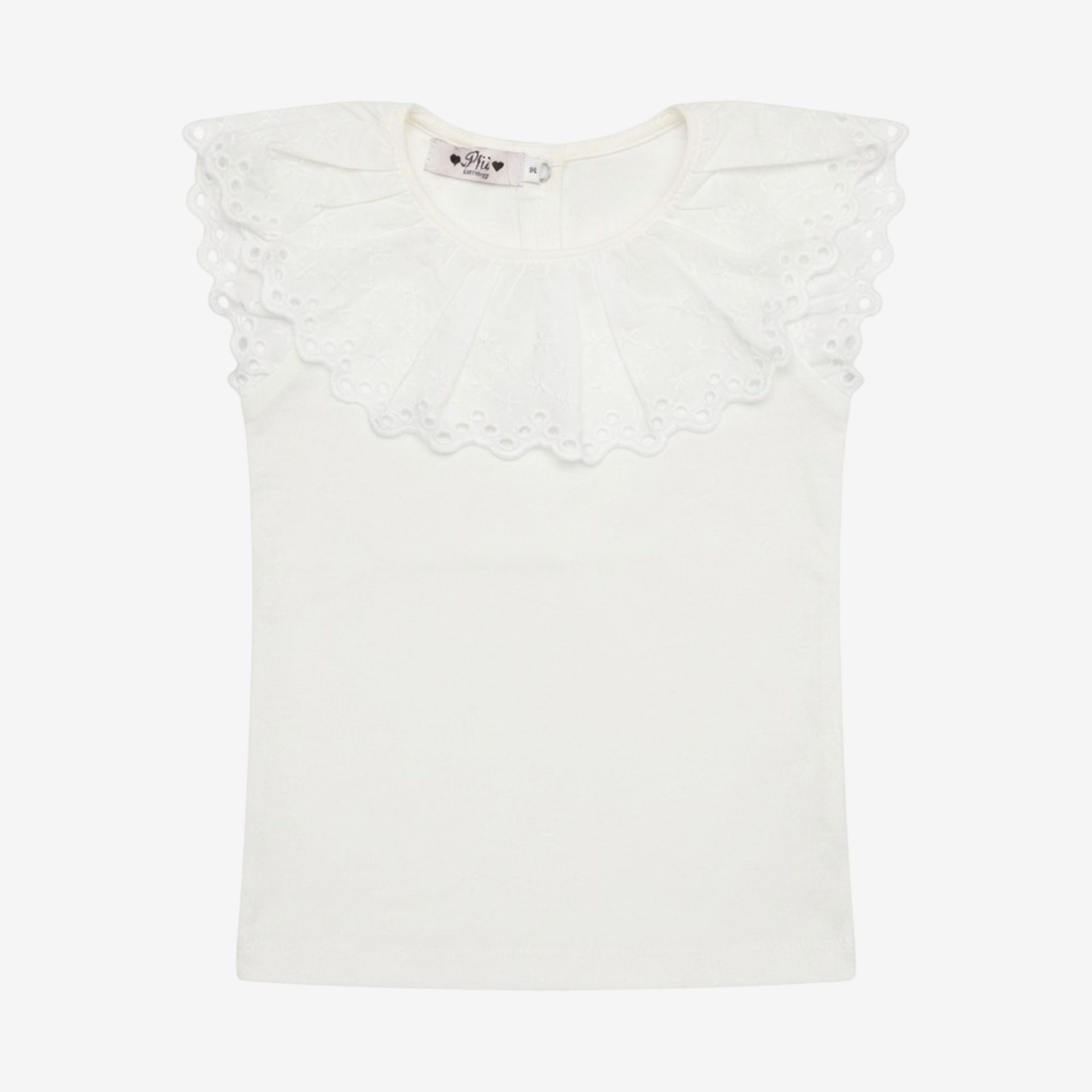 T-shirt with lace collar and lace sleeves