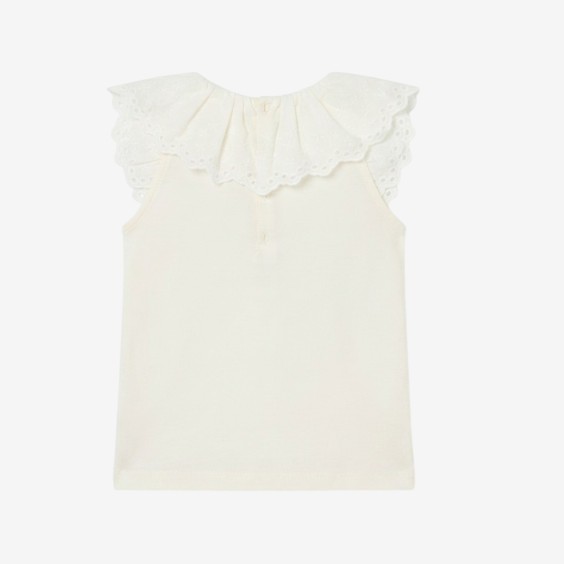 T-shirt with lace collar and lace sleeves