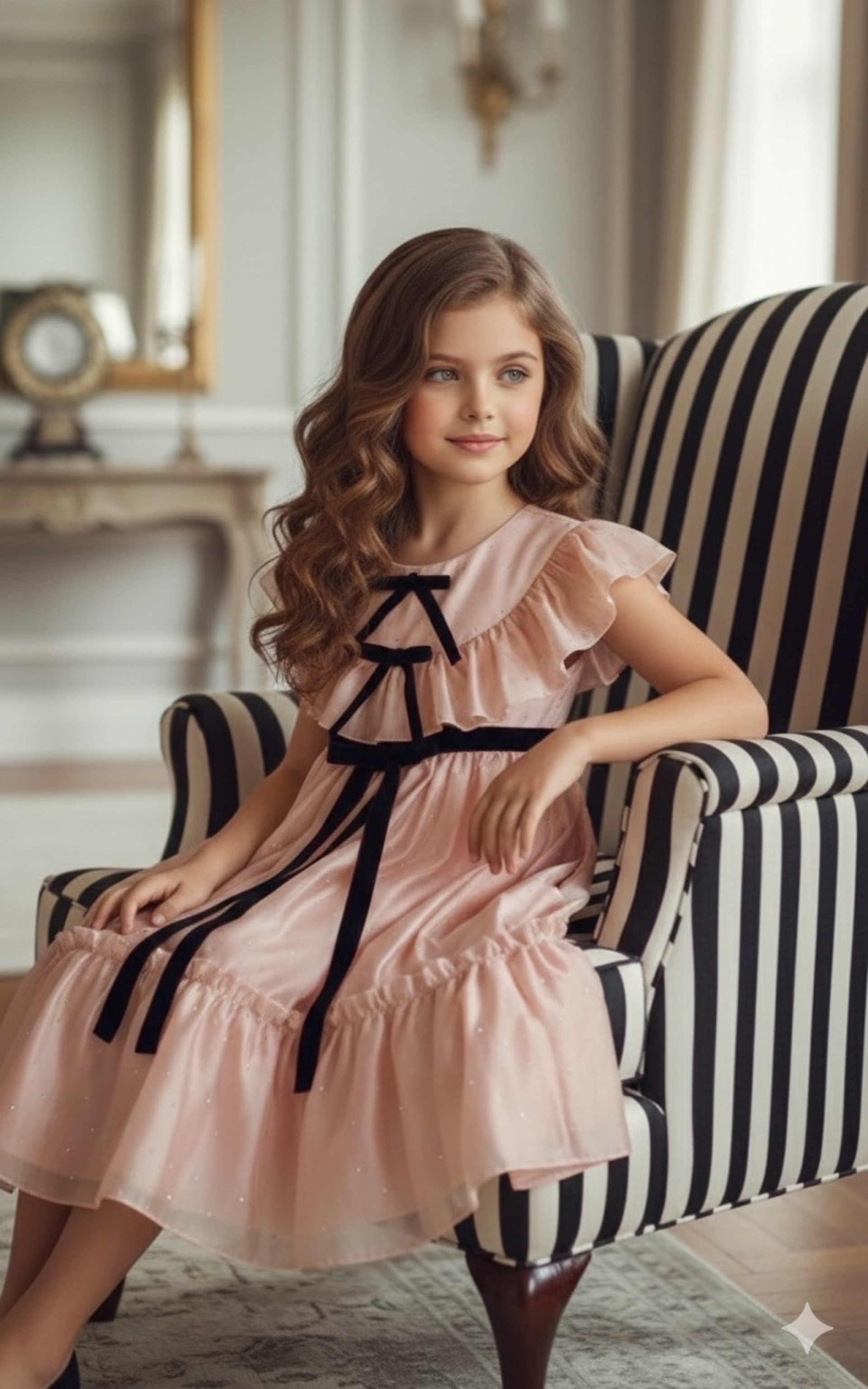 Robe en mousseline rose avec des clous argentés