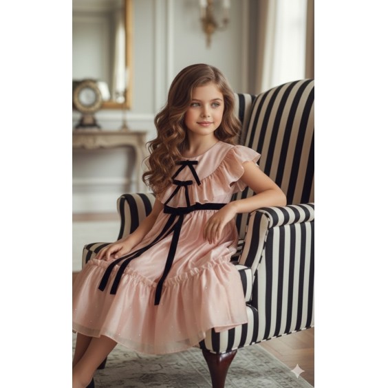 Pink chiffon dress with silver studs