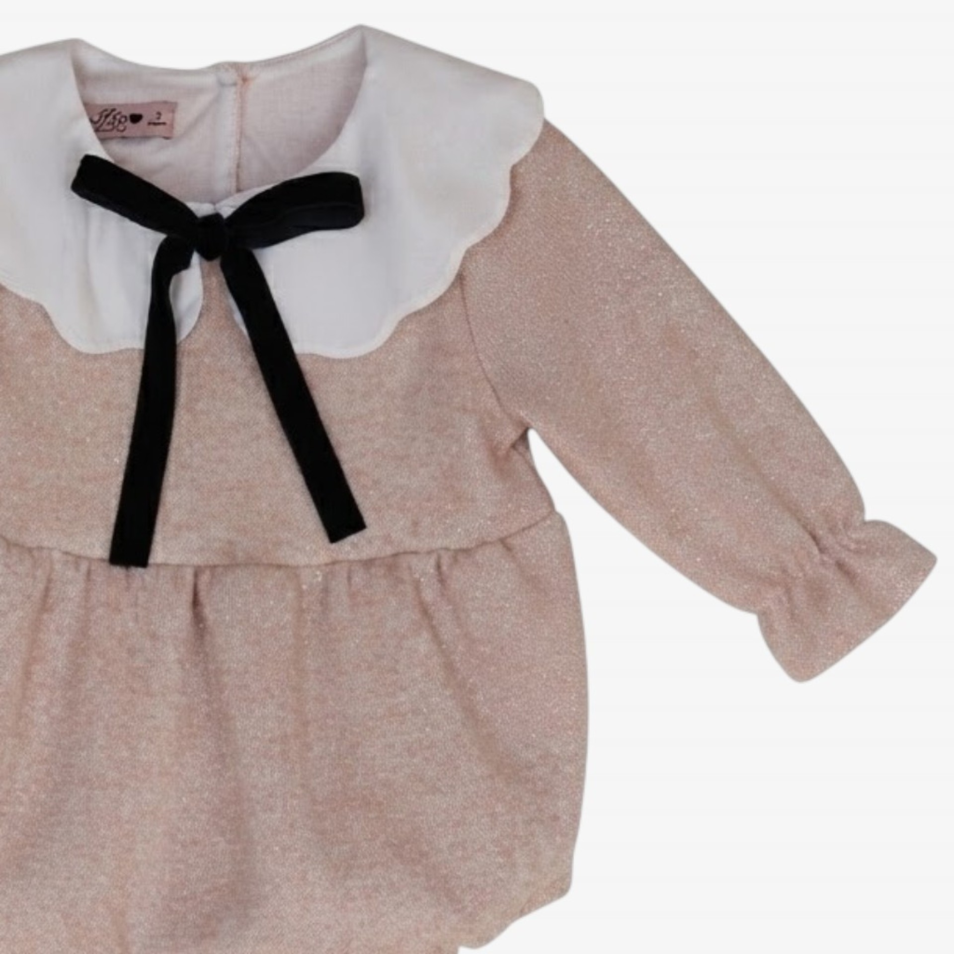 Barboteuse Tricot rose avec noire noued
