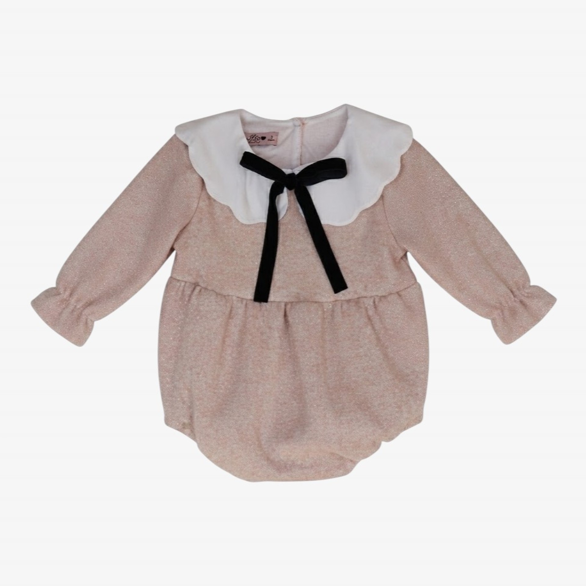 Barboteuse Tricot rose avec noire noued