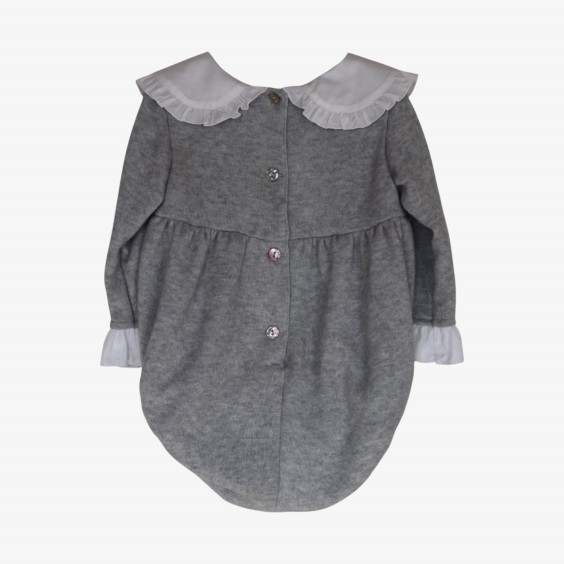 Grey knit romper with pink velvet bow