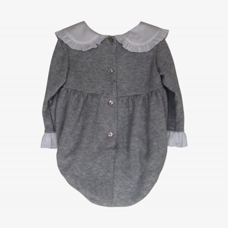 Grey knit romper with pink velvet bow