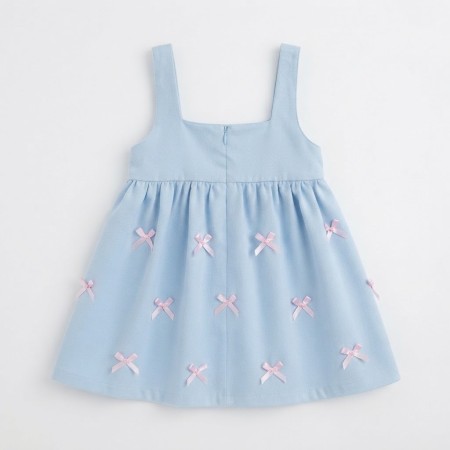 Baby blue velvet dress with pink bows. Baby blue velvet dress with pink bows.