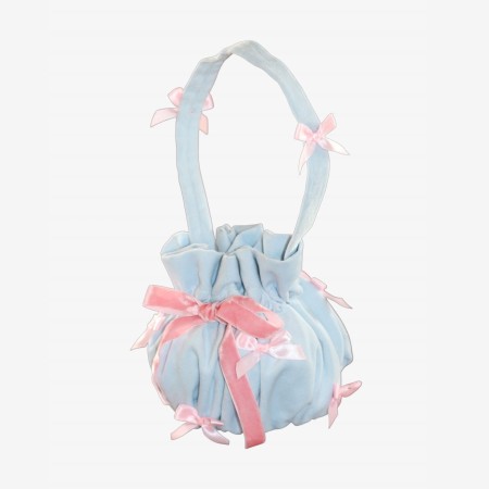 Baby blue velvet bag with pink bows Baby blue velvet bag with pink bows