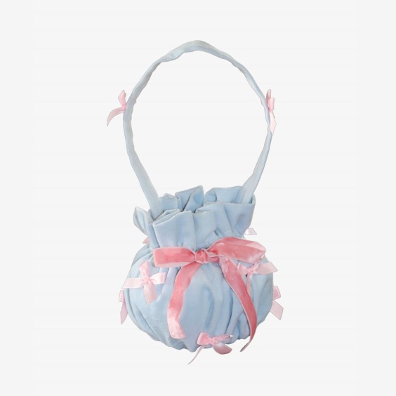 Baby blue velvet bag with pink bows