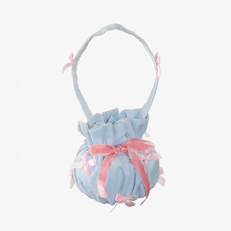 Baby blue velvet bag with pink bows Baby blue velvet bag with pink bows