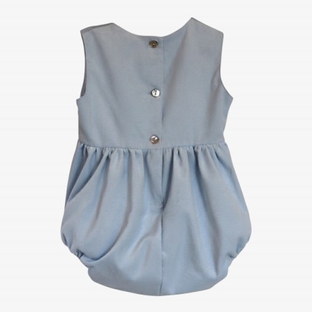 Baby blue velvet romper with pink bows