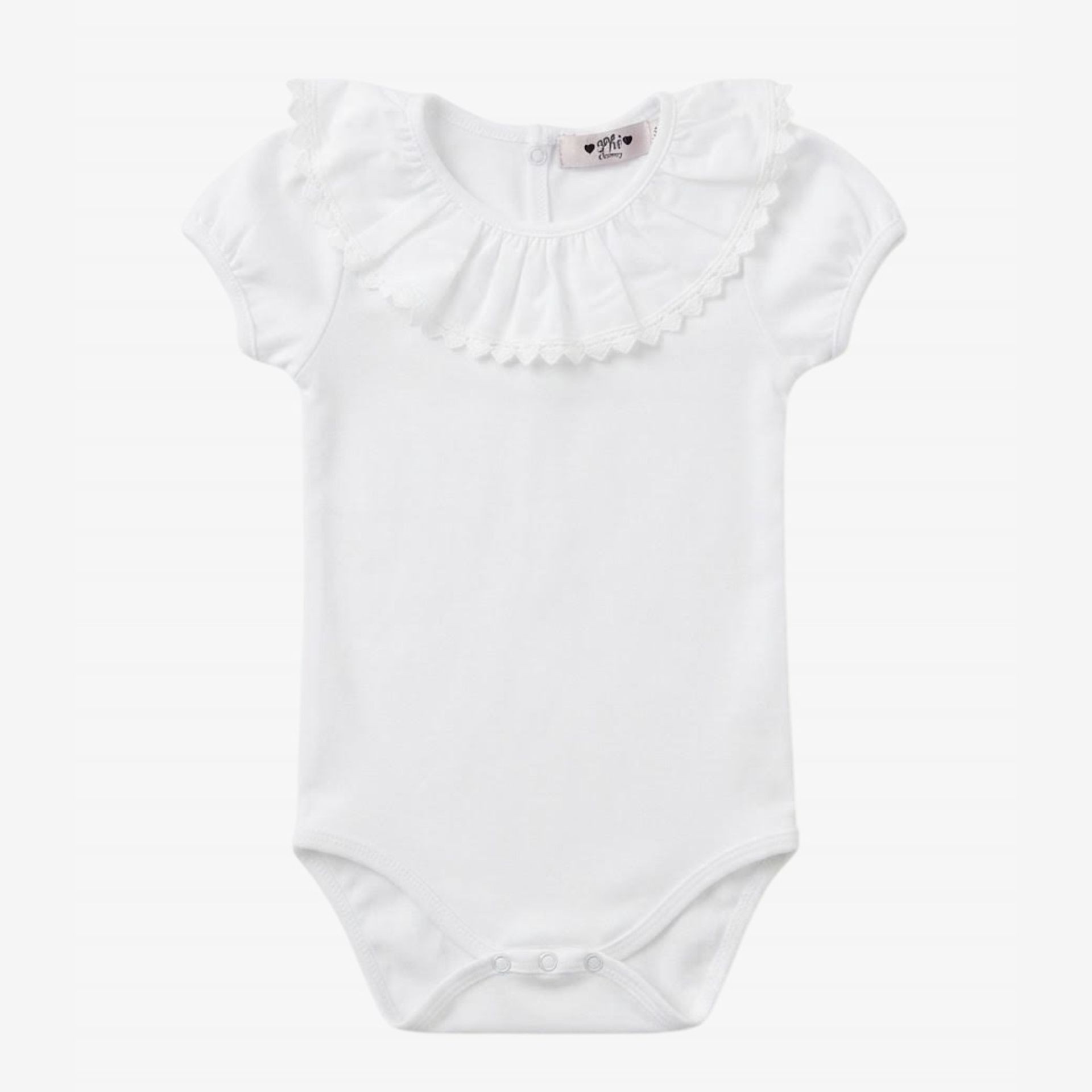 White Bodysuit/T-shirt with heart-shaped lace collar