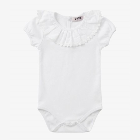 White Bodysuit/T-shirt with heart-shaped lace collar