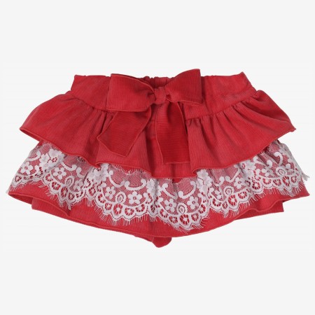 Coral corduroy skort with lace