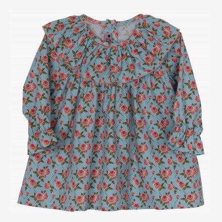 Blue blouse with roses and a collar